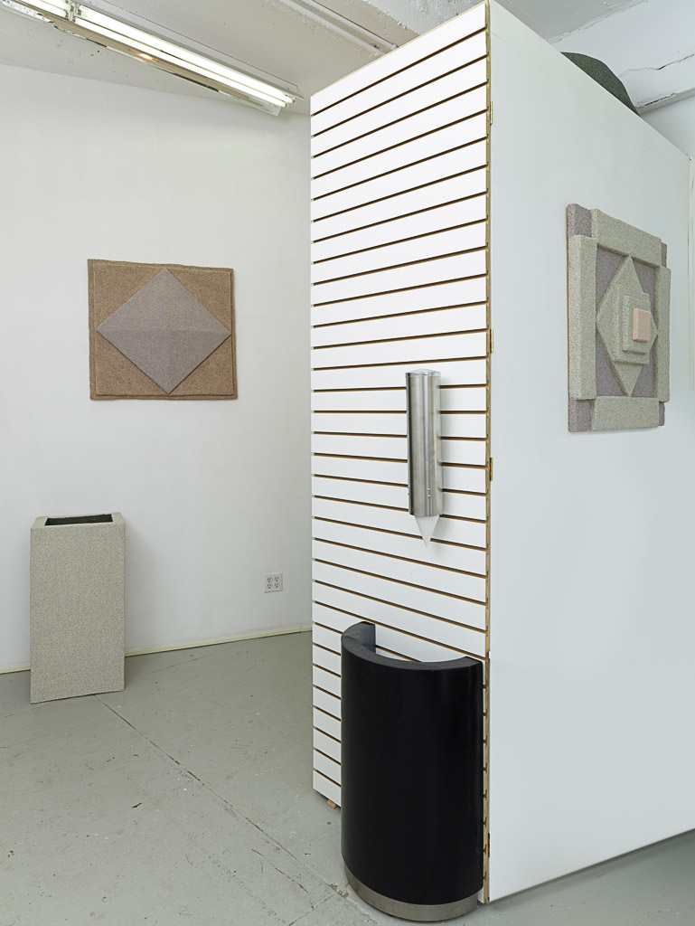 Installation view of sculptural and installation works by Rachel Higgins in her solo exhibition 'Logistics'