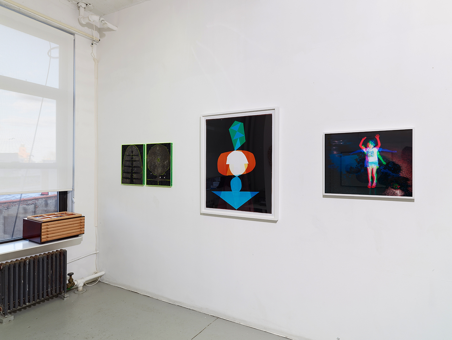 Installation view of works included in the group exhibition 'Geometric Cabinet' showing works in various mediums