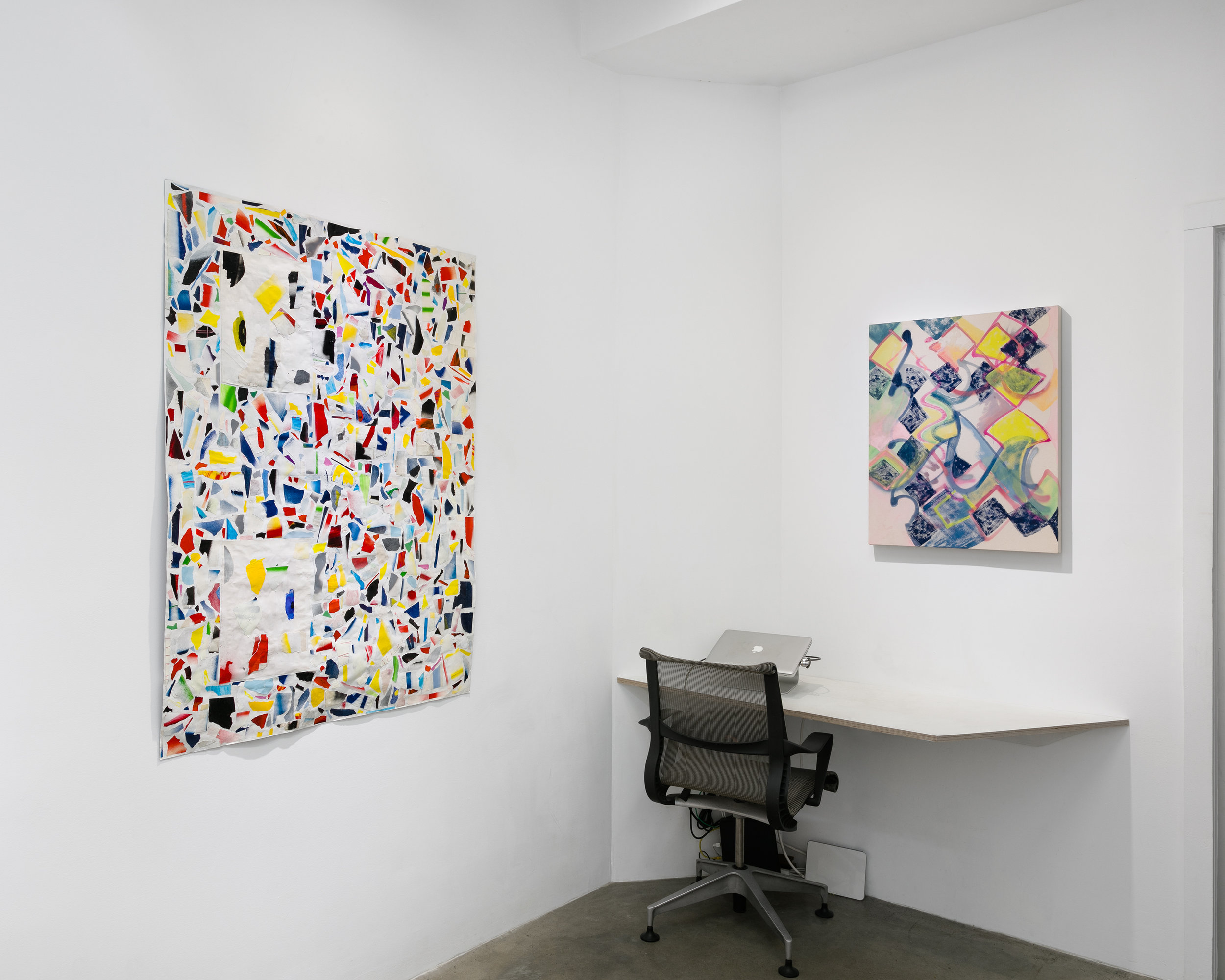 Installation view with work on paper by Josh Slater, painting by Lauren Portada