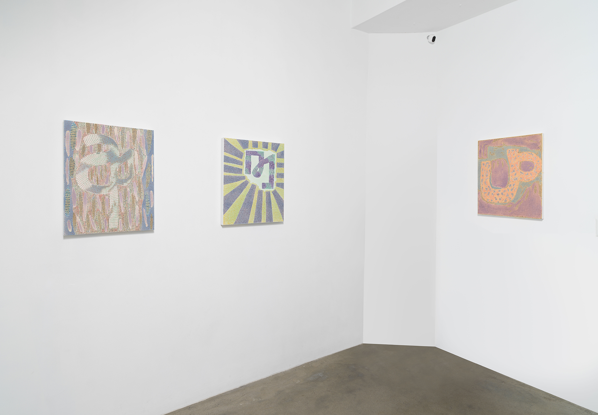 Installation view of Nadia Haji Omar 'Ellipsis' showing paintings on canvas