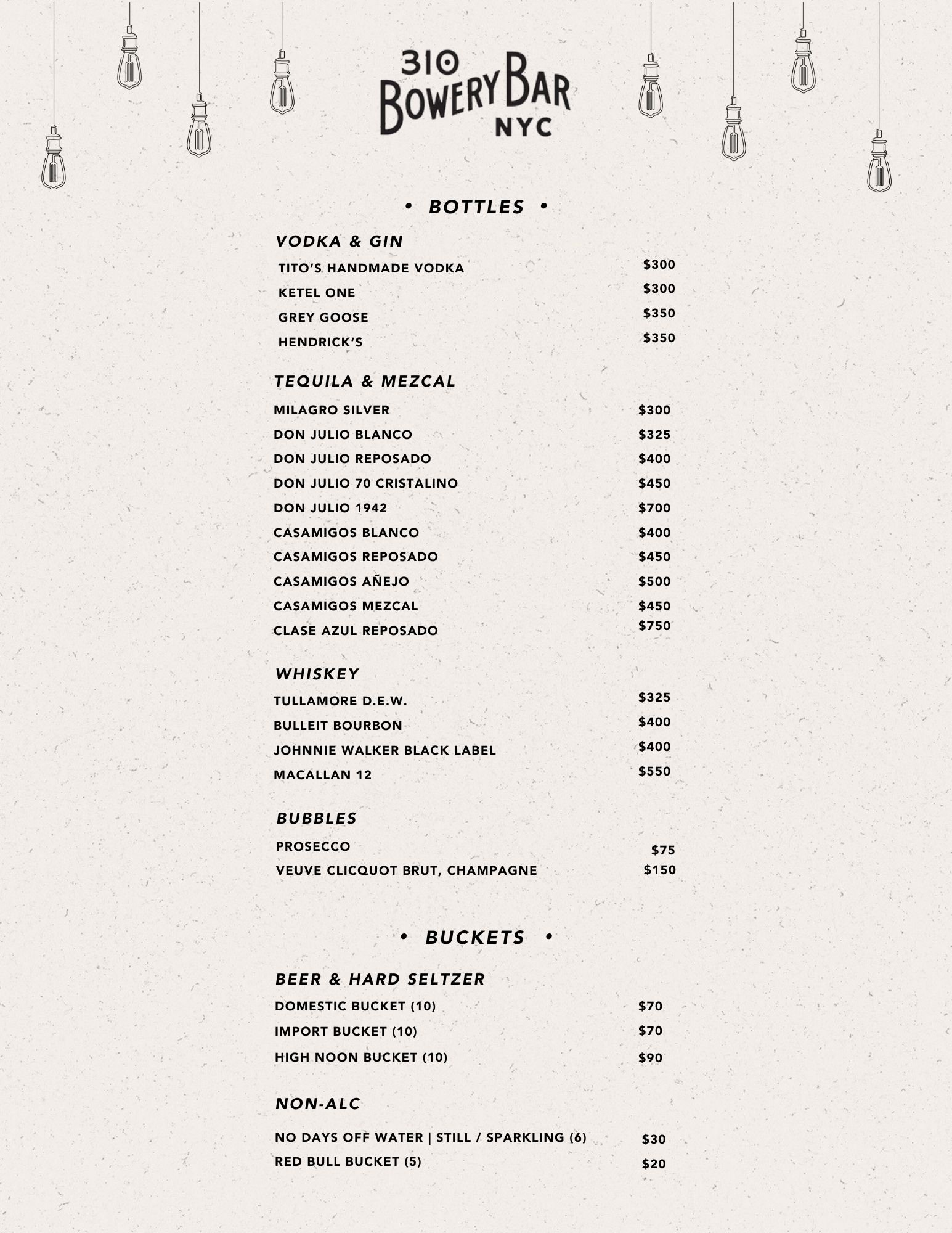 Bottles Menu