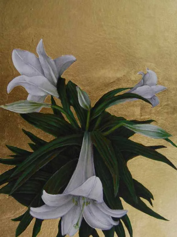 Lily 15 16"x12" oil and gold leaf on panel 