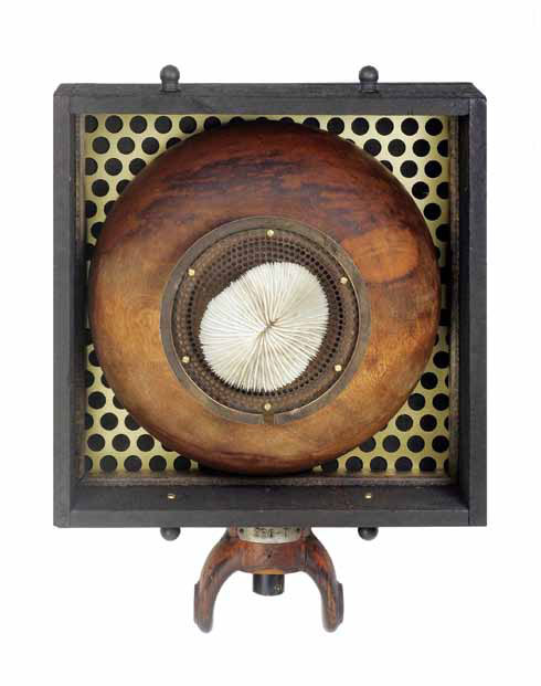 Hollywood &nbsp;11"x15"x5" &nbsp;Assemblage (mushroom coral, wooden bowl, coffee screen, machine part mold, metal grill, misc. hardware)