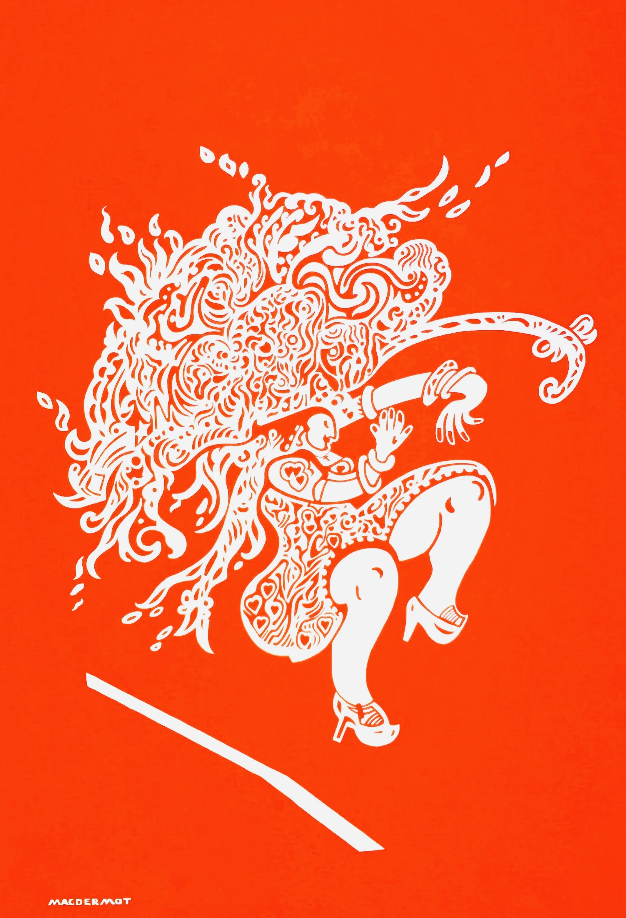 Big Red NYC series - Dancing Woman with Big Hair 84” x 60”. acrylic on canvas