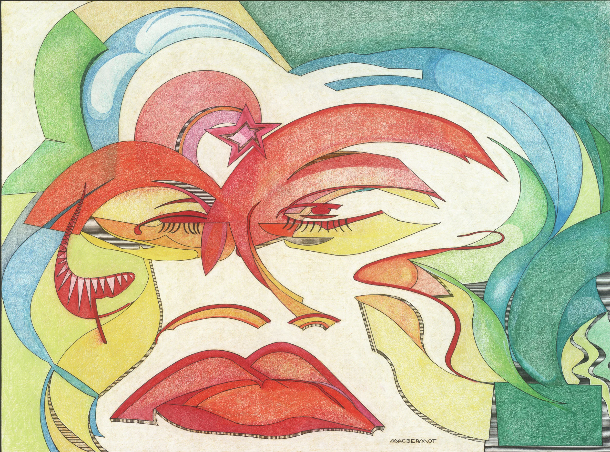INTENSITY series - FLAT FACE . pen and ink, pastel and colored pencil on strathmore paper 18” x 4”