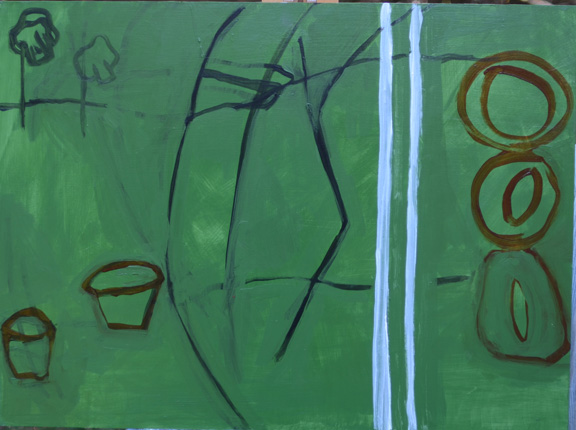 Out the Window/Spring Acrylic on wood panel 18x24 The beginning of the "Out the Window" series Significant because the painting went straight to abstraction rather than starting representationally, which is my usual progression.