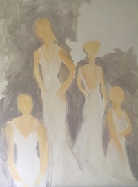 "They Make a Woman Look Good," acrylic on masonite, 18"x24", 9/1/16.