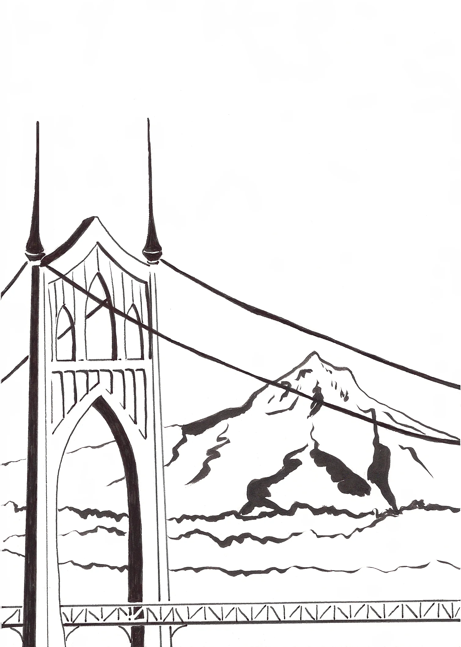 St. Johns Bridge ... Ink on Paper ... 7" x 5" ... 2016