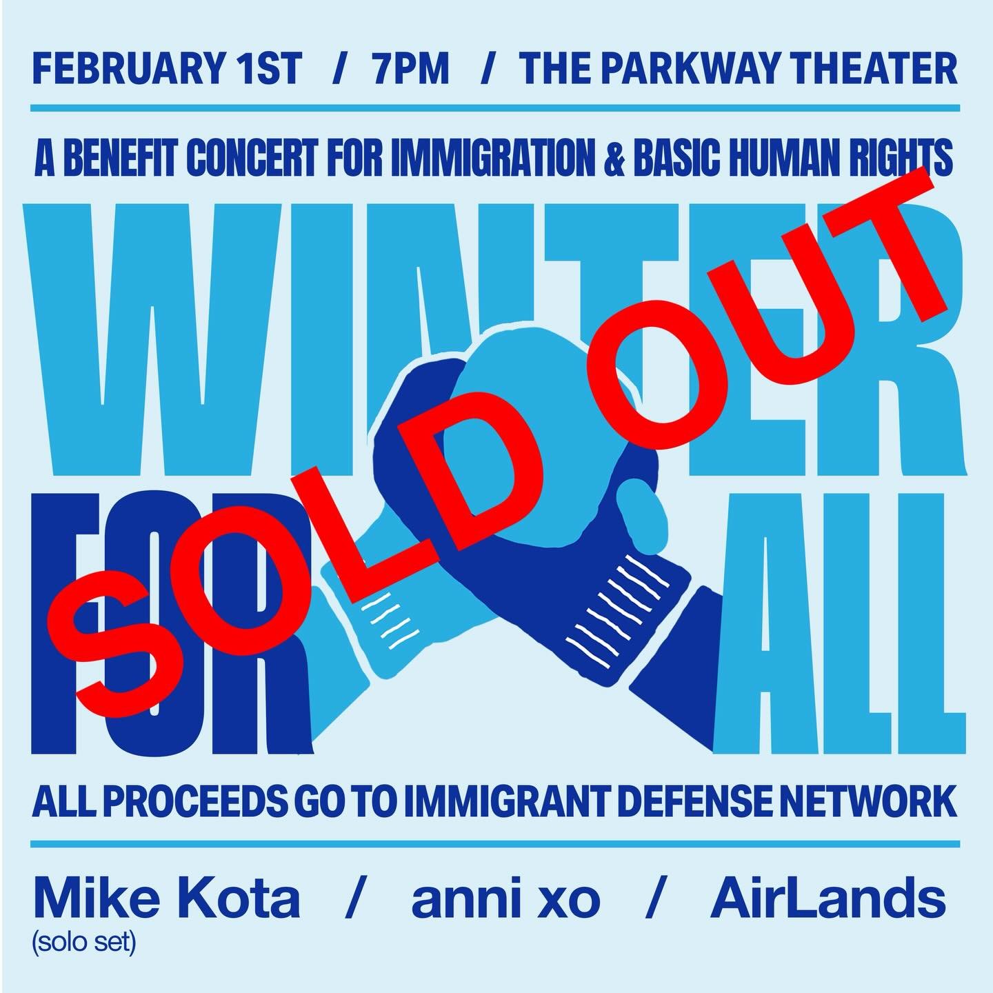 To Carolina O. and the @immigrantdefensenetwork : Thank you for taking care of people in need, and putting boots on the ground to protect the TRUTH. To the good people who SOLD OUT the Parkway Theater and raised over $7000 for the fund. We could not 