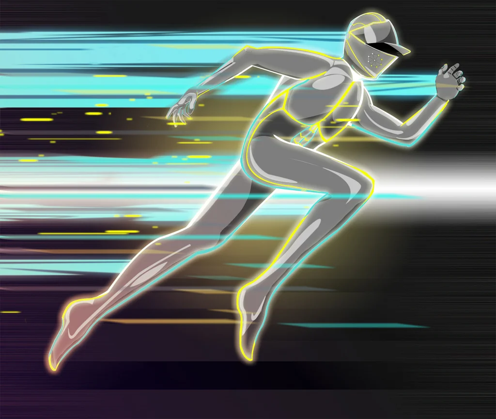 A KNIGHTLY RUNNER This character was created in student practice exercises. Inspiration was drawn from both Tron and the Flash. Created October 2013.