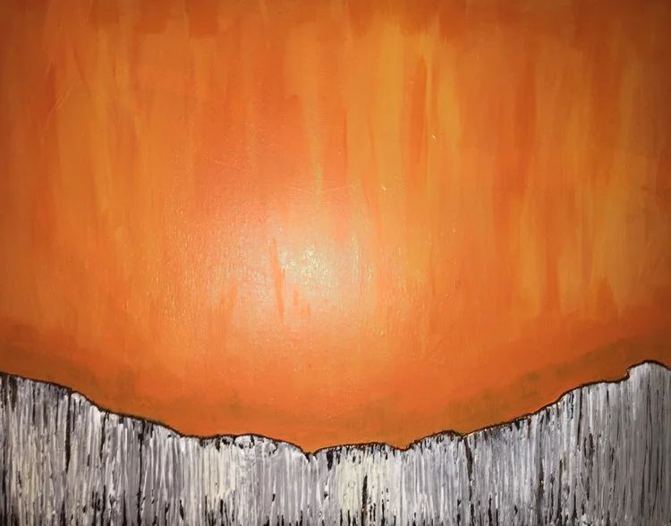 EMBER Orange painting testing different textures. The bottom portion is three-dimensionally rippled.