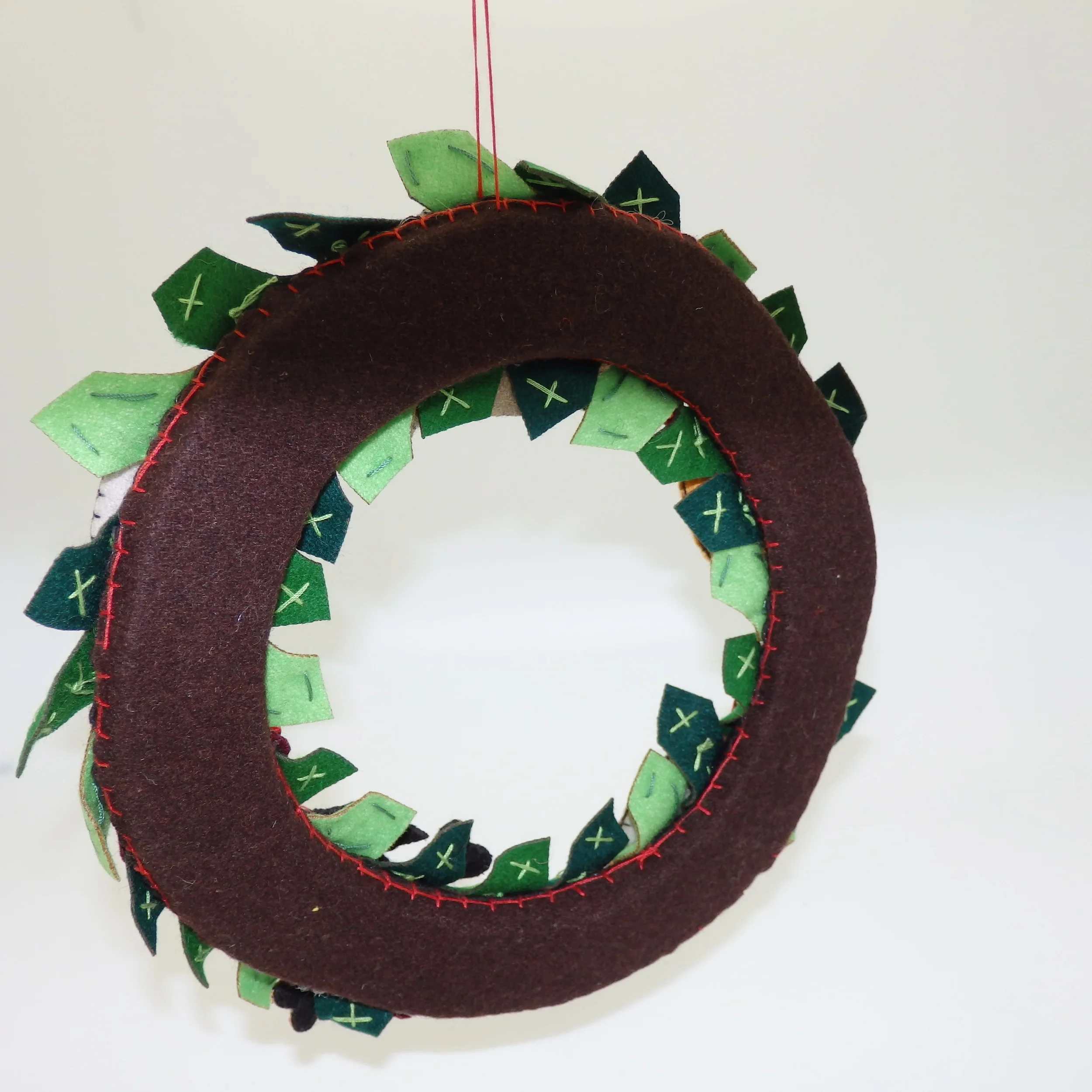 Back View of Cat and Dog Fabric Wreath - Hand Made - 7" Diameter