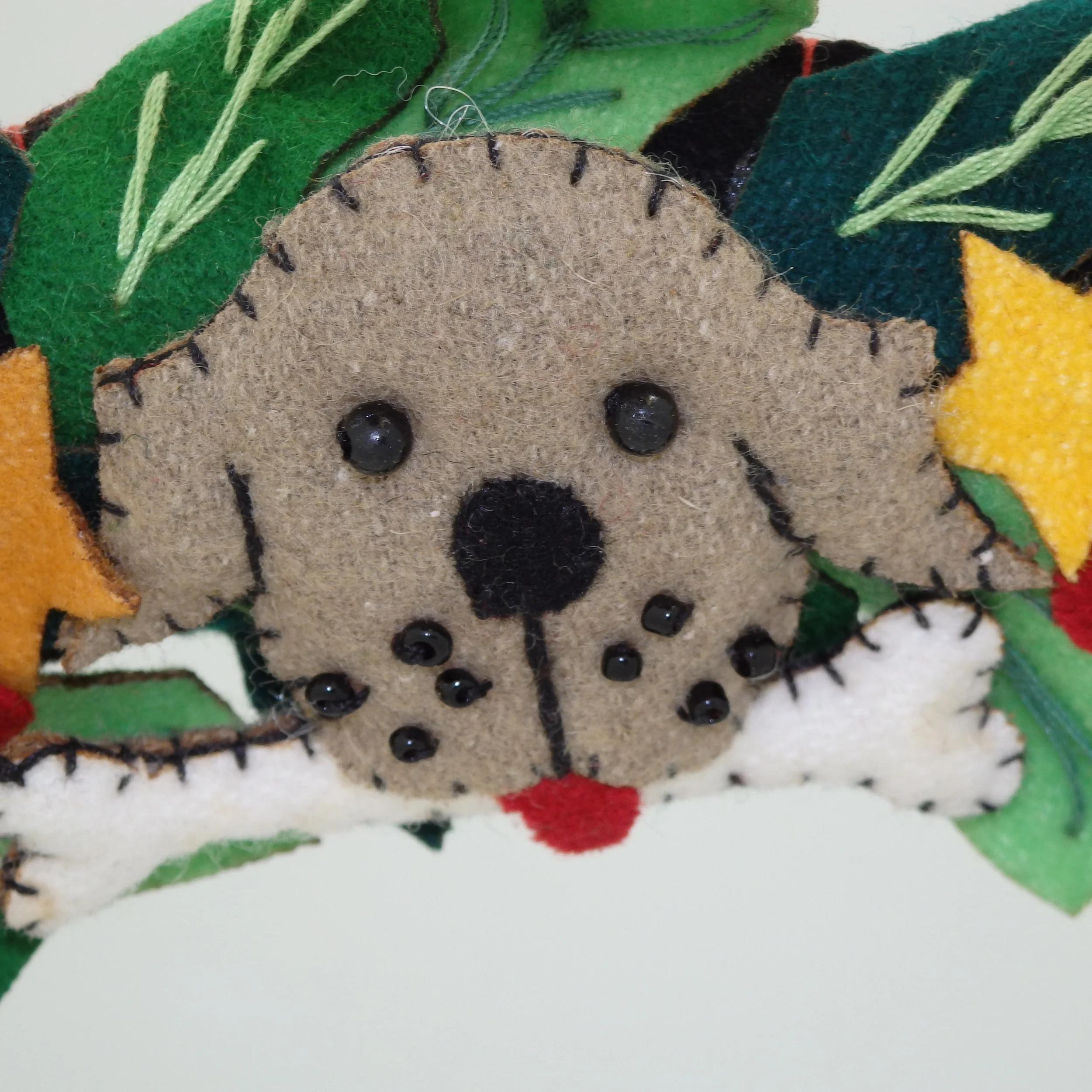 Close Up View Cat and Dog Fabric Wreath - Hand Made