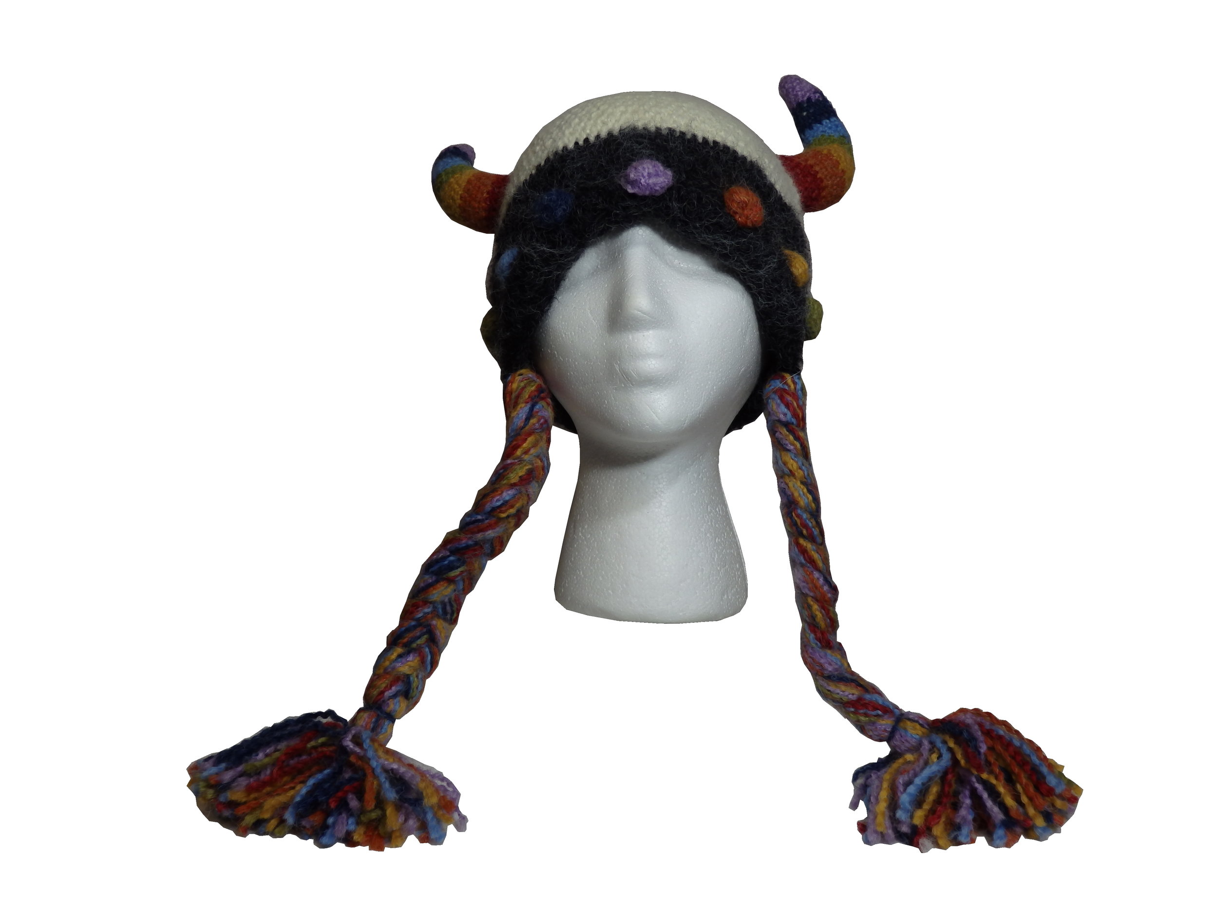 Rainbow Viking Hat with Horns and Braids