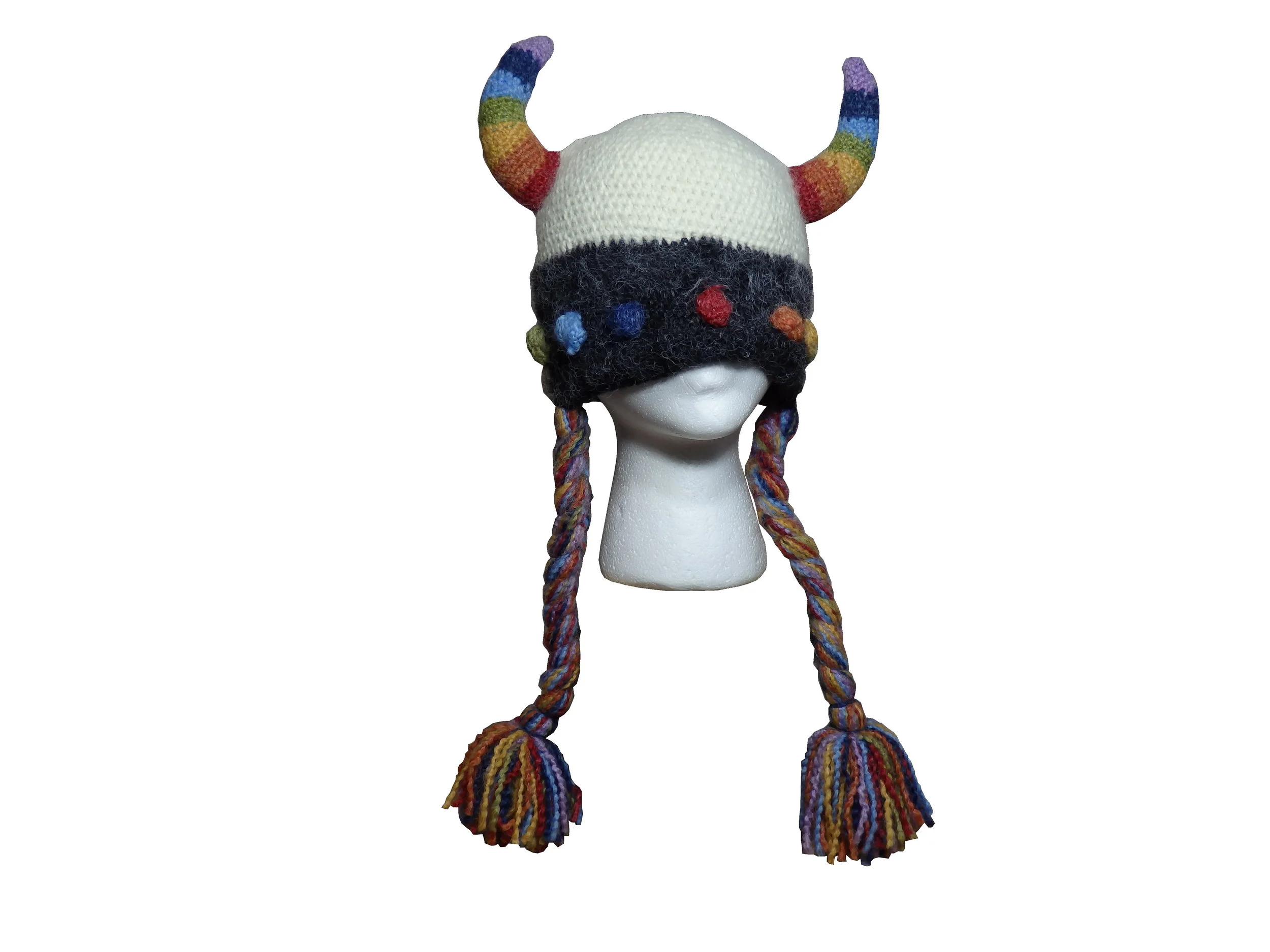 Rainbow Viking Hat with Horns and Braids