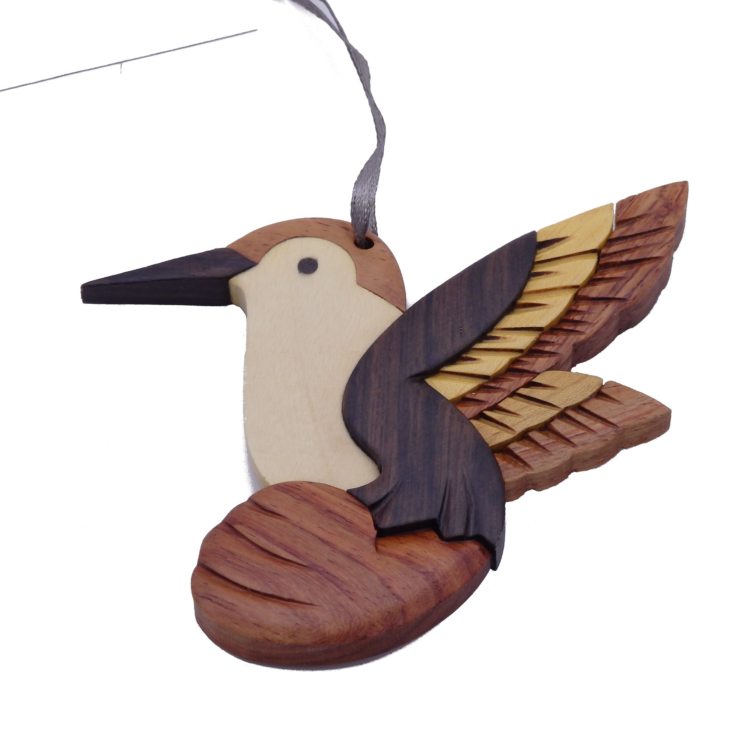 Hummingbird - Handmade Double Side Intarsia Ornament