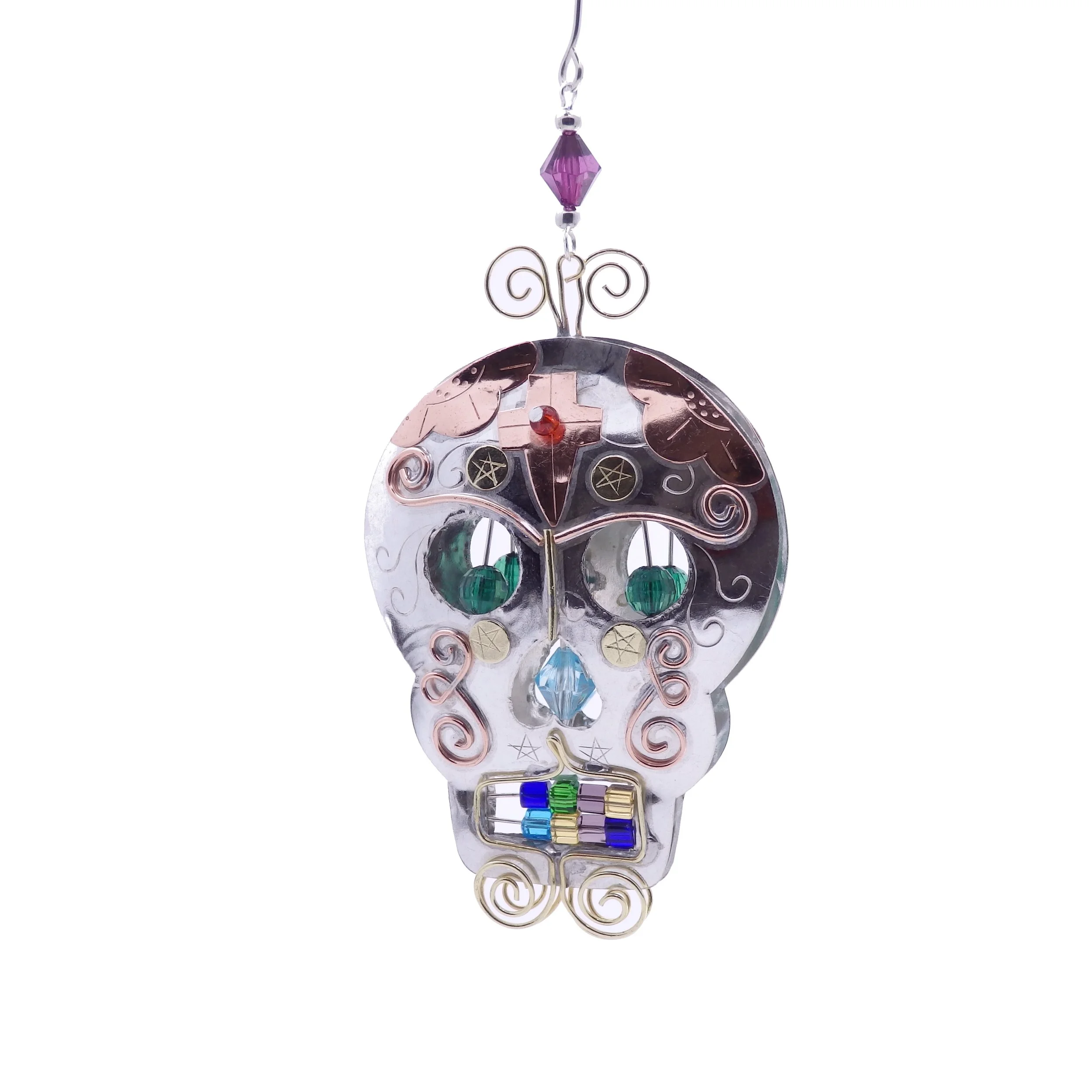 Sugar Skull Calavera - Bronze Nickel and Copper Hanging Ornament
