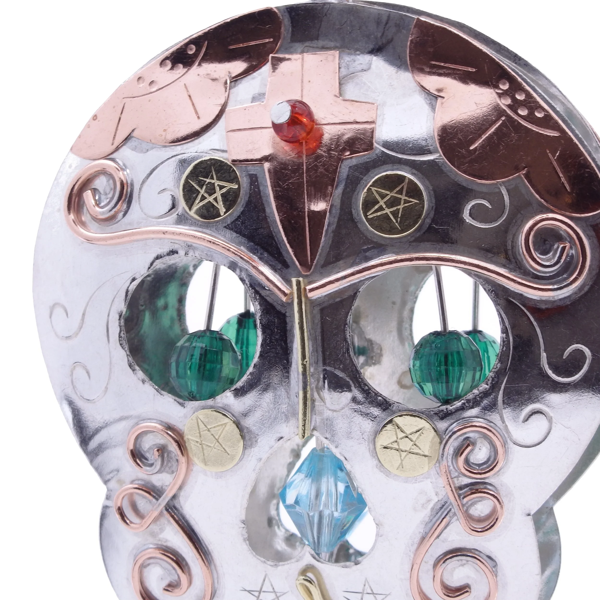 Sugar Skull Calavera - Bronze Nickel and Copper Hanging Ornament