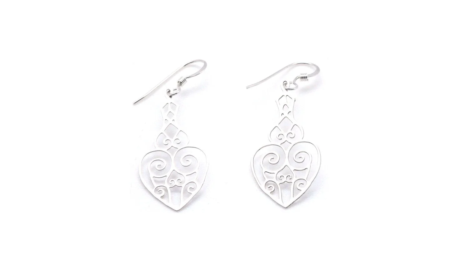Heart Drop Filagree Dangle Earrings