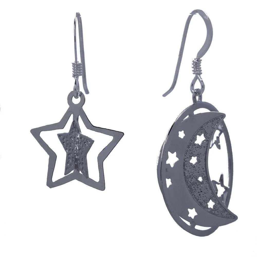 Star and Moon Mismatched Dangle Earrings