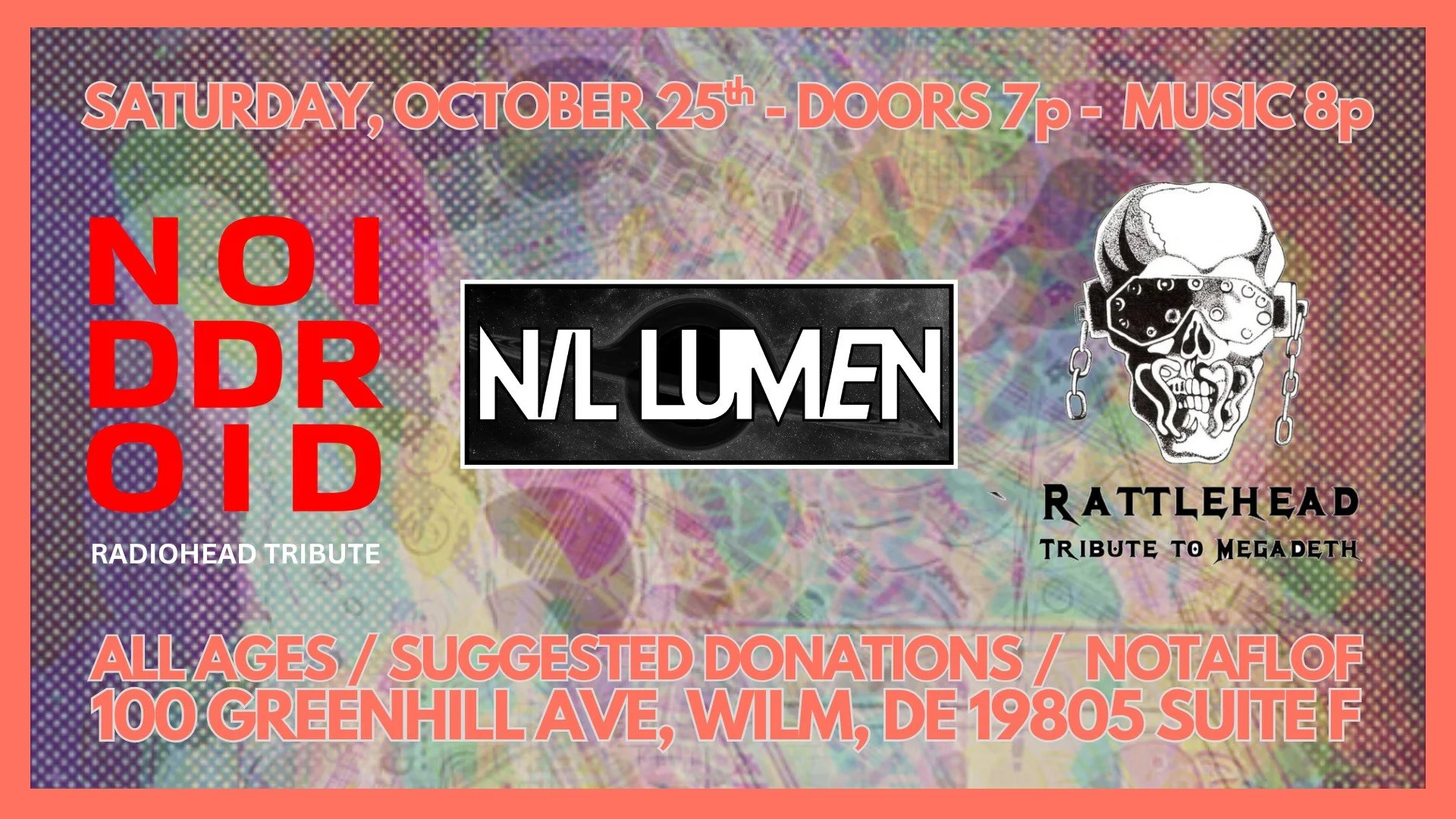 Rattlehead: Megadeth Tribute | Nil Lumen (Kevin's originals) | NOIDDROID (Radiohead Tribute) | Smalls Music Shop, Wilmington, DE