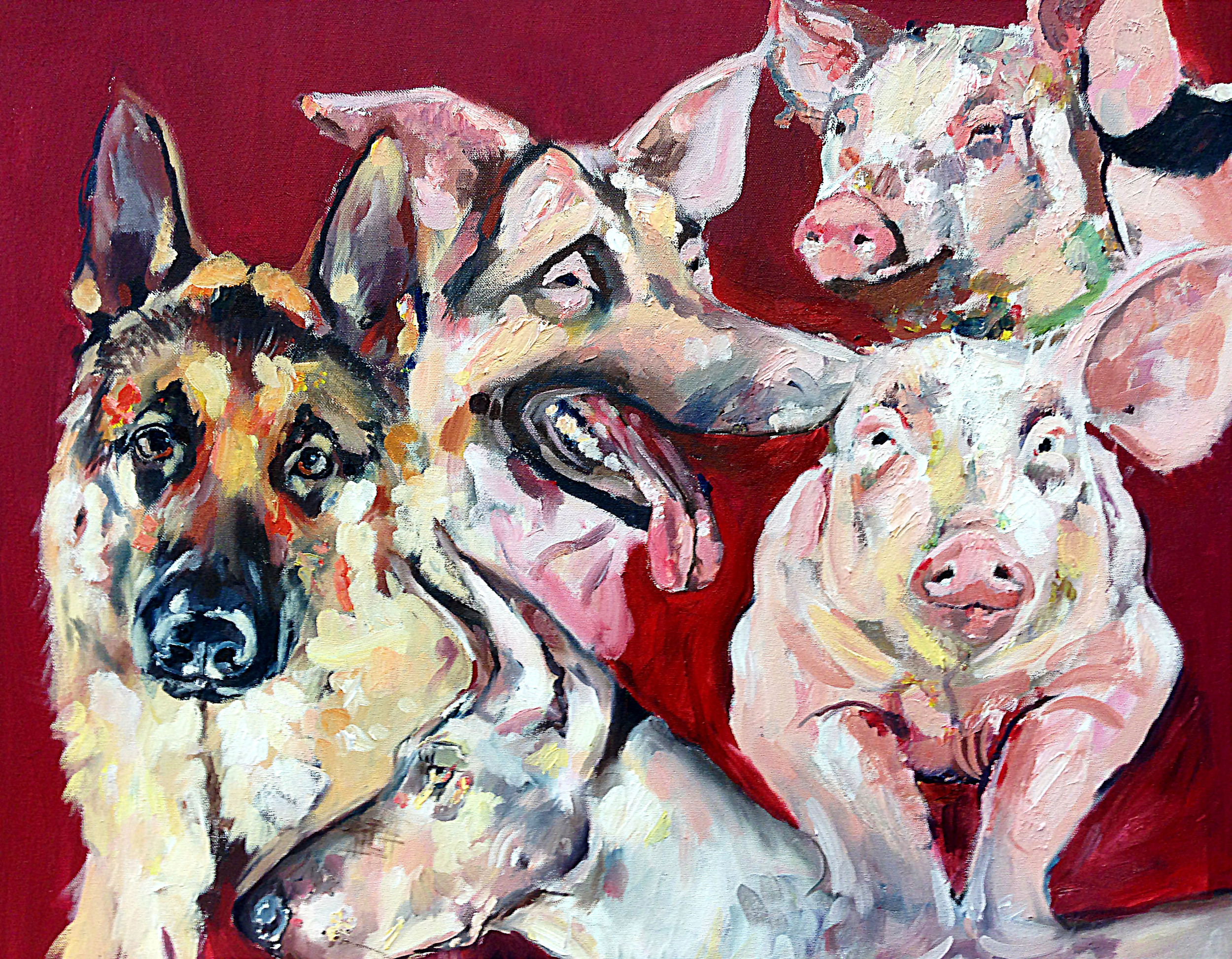 Pigs and Dogs , 2015, oil on canvas