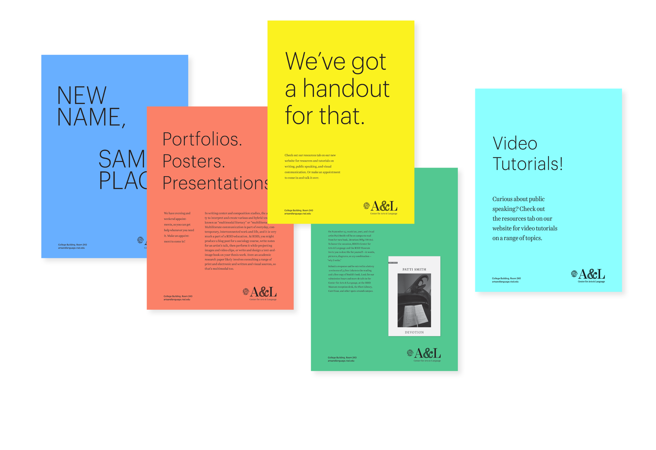 Poster system developed for use at A&L, in keeping with their self-publishing model. 