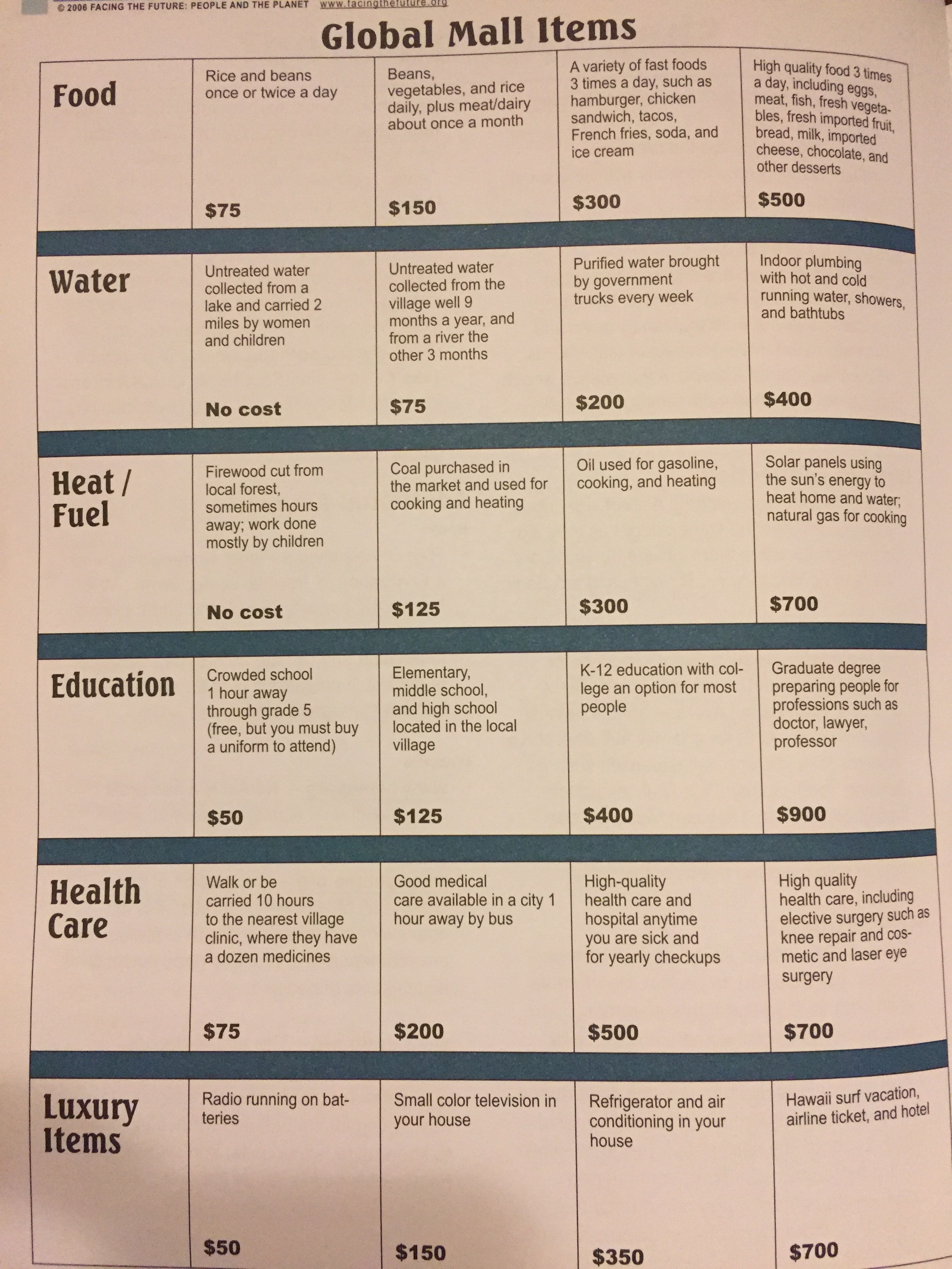 Global Mall Budget Choices