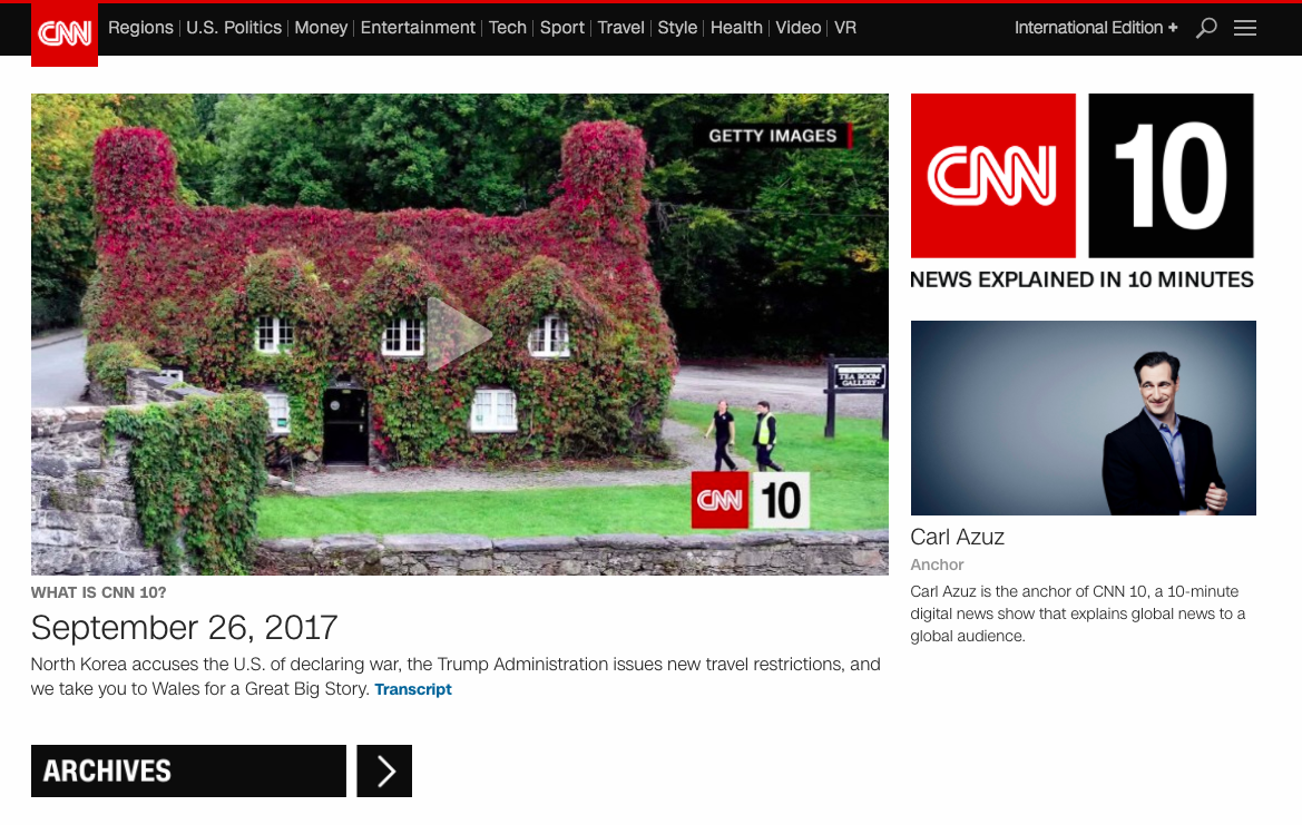 CNN10 is one media platform that offers accessible news for EAL students and links well to literacy and citizenship standards. The newscasts help develop vocabulary, global awareness, media literacy, and listening skills, an often underdeveloped academic skill in EAL students. Most importantly, it offers a means for developing questions and curiosity about a challenging world.