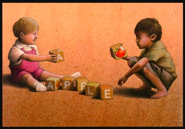 The political and satirical art of Pawel Kuczynski works as a great entry points to global issues, governance, and media. Occupy Middle School has utilized the painting above to help EAL students begin a deep inquiry into income inequality. 