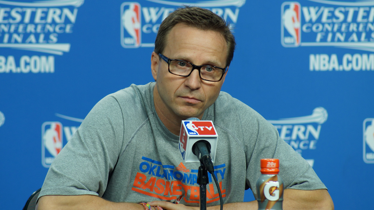 Scott Brooks speaks with reporters before Game 3 - Jeremy Griffin for InsideThunder.com