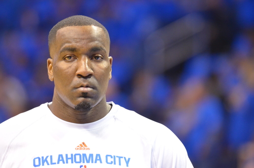 Thunder center Kendrick Perkins warming up at Chesapeake Energy Arena. Photo By Torrey Purvey for InsideThunder.com