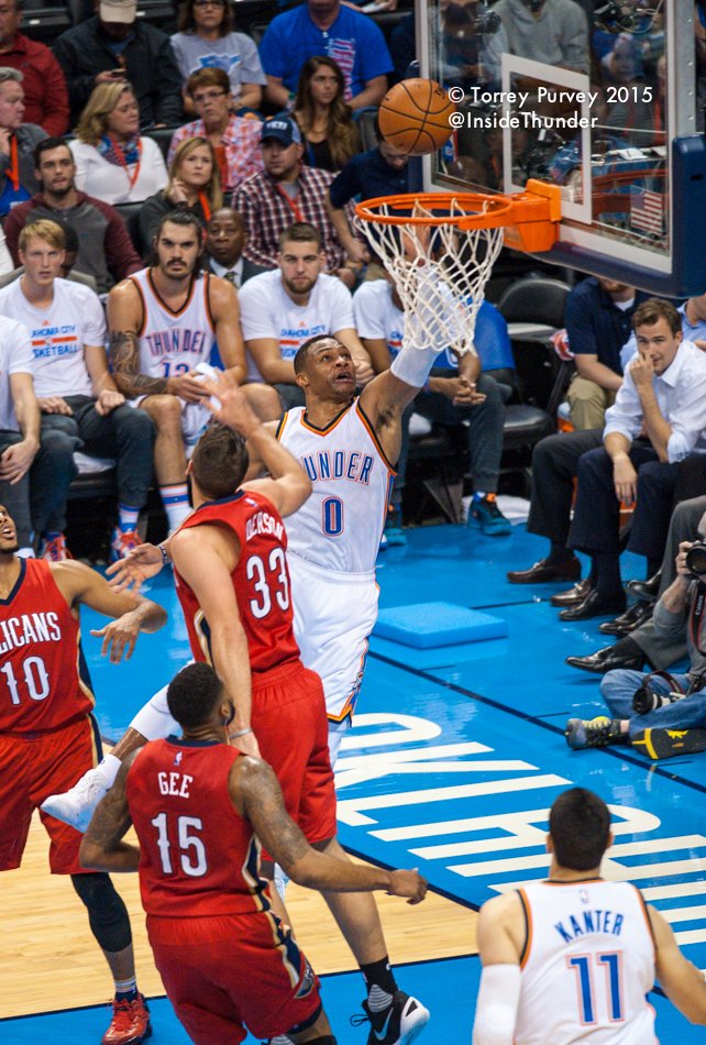 Russel Westbrook attacks the basket. Torrey Purvey/InsideThunder.com