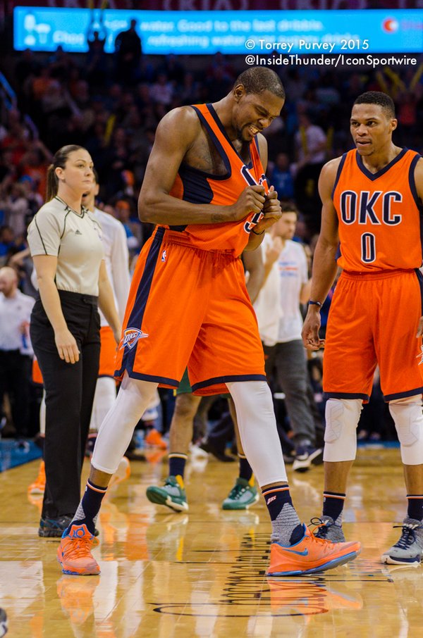 Kevin Durant after a big basket. (Torrey Purvey/InsideThunder.com)