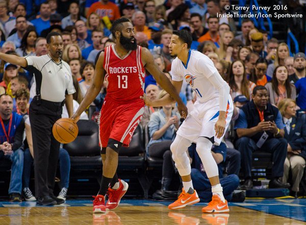 Andre Roberson vs. James Harden. Photo: Torrey Purvey/InsideThunder.com