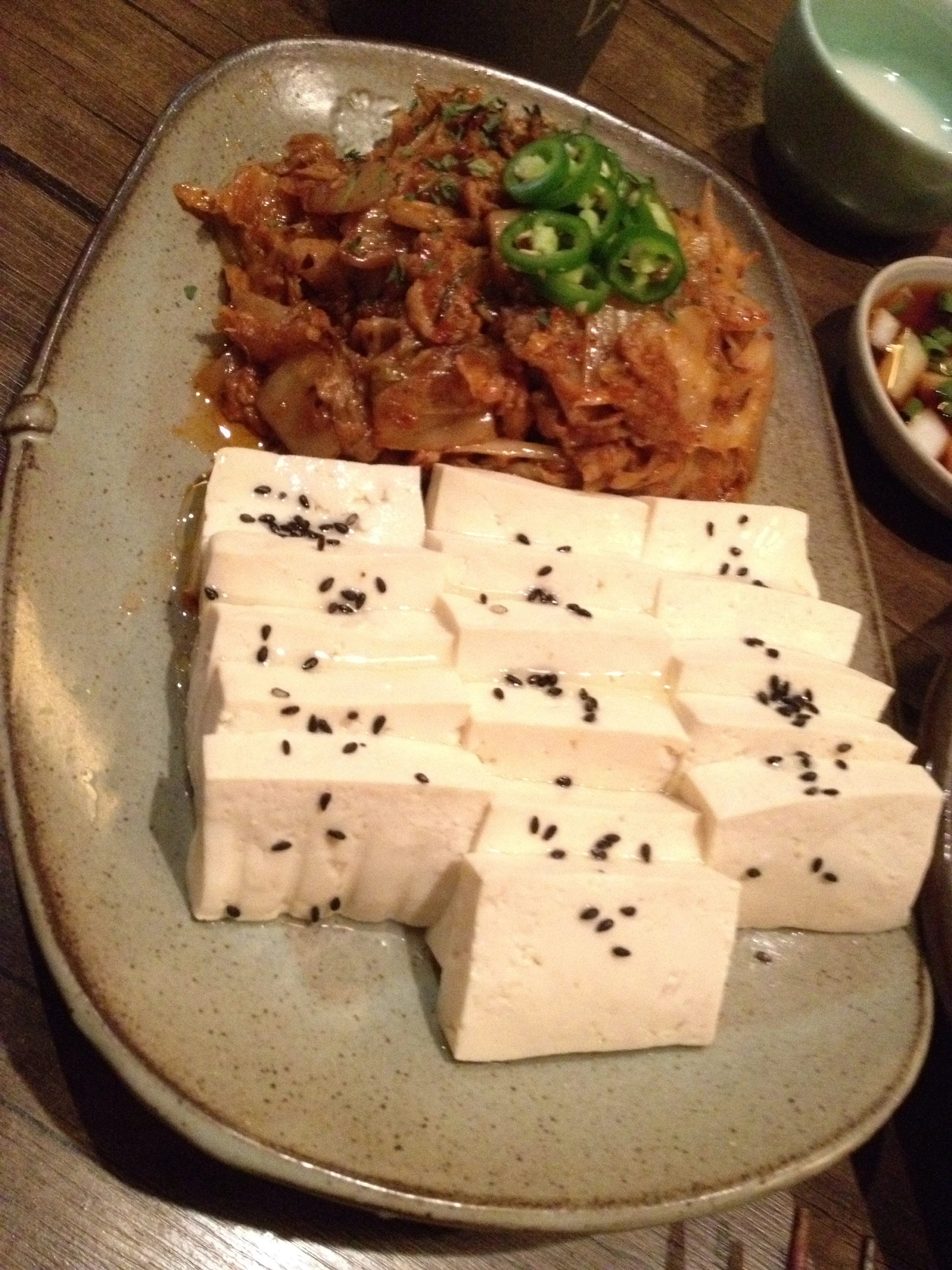 두부김치 = Stewed Kimchi w. pork, paired with medium soft tofu. One of my favourite dishes!