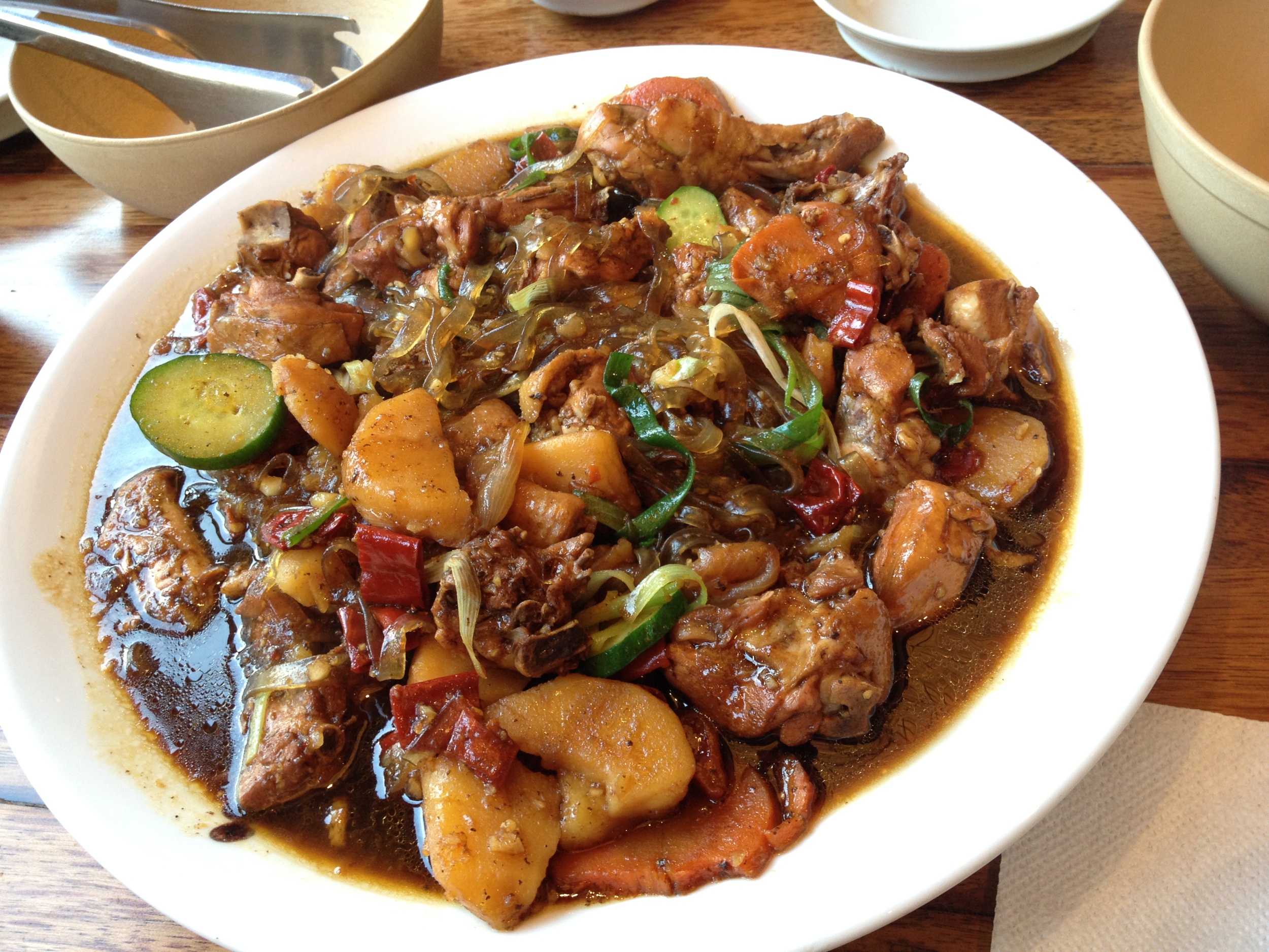 봉추찜닭 (BongChu Jjim Dalk). Medium size order. The restaurant only specialises in this one dish. I much prefer having the bone-in, but you can also order a bone-less chicken option (뼈없는치킨) as well as a non-spicy version (안매운맛) - however, I have tried the non-spicy and it is still a tiny tad bit spicy since the original has quite a kick to it. 