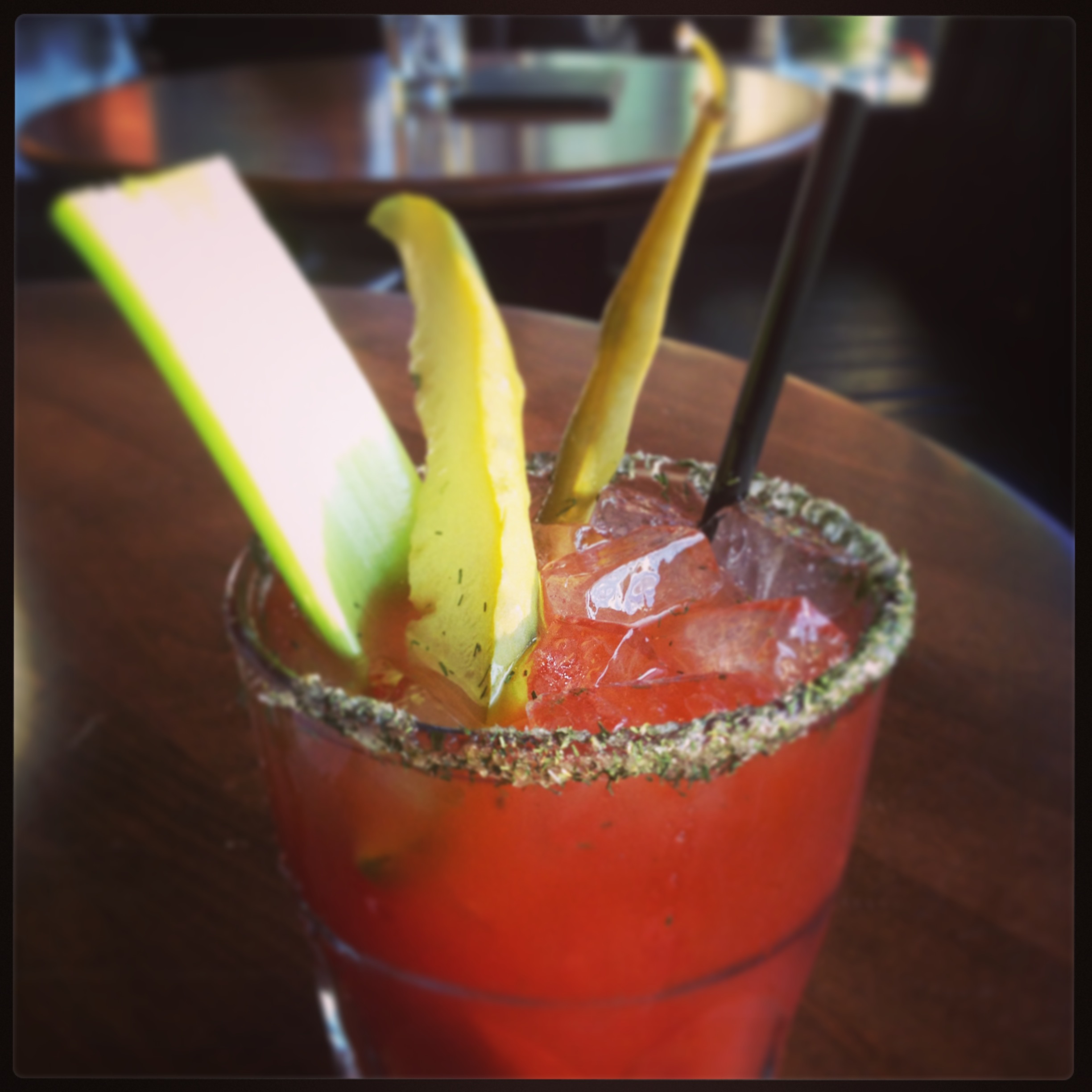 @Bayside Lounge, English Bay, Vancouver, BC, Canada. I tried a Dill Pickle Caesar and it had WAY too much dill pickle juice in it. I asked for more Clamato juice and practically had to double the drink with more juice. Would not order this again here, but would try the classic next time. Amazing view of English bay from inside. 