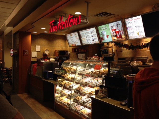 The closest one after you land at Vancouver International Airport (YVR) is this one right here in the arrivals section! A warm welcome of coffee (famous for their "double double" - which they even have a visa credit card for btw!), donuts, bagels, sandwiches, soups and chilli. 