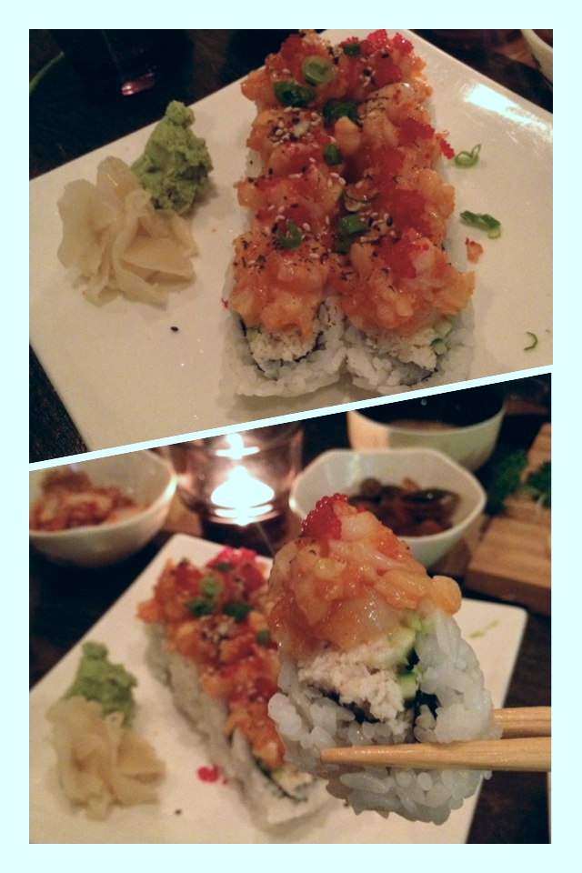 Volcano Roll - spicy tuna on top of California roll.