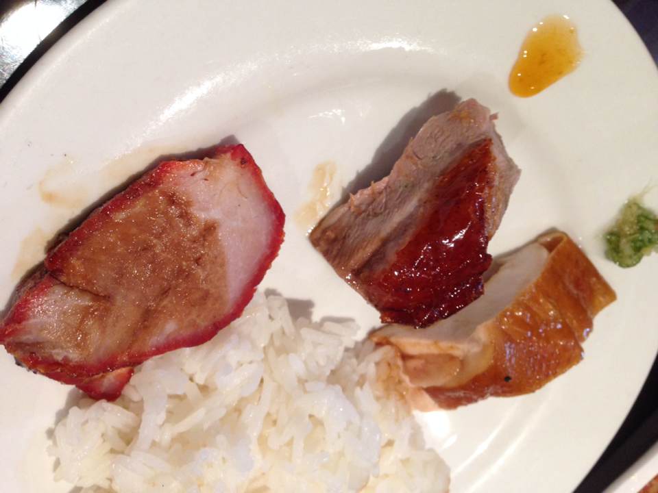 Importance of sauce pairing! Don't mix up the sauces! The ginger oil mix is for the Steamed Soy Chicken. The plum sauce is for the BBQ Duck. And the BBQ pork comes with a sweet soy sauce on it already and you mix that with the rice and enjoy it together. 