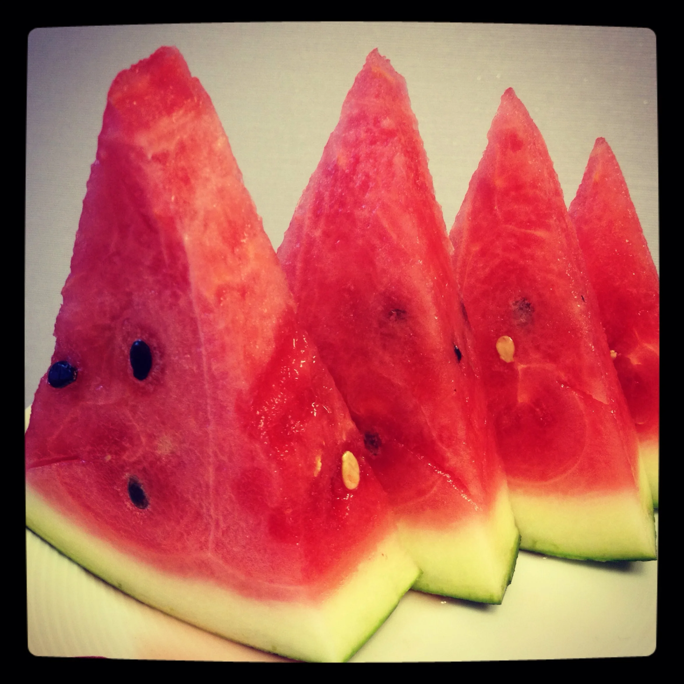 Korean watermelon is the sweetest and juiciest watermelon I've ever had. I don't know how they do it - someone joked that they attach a sugar pipe to the vines, but I don't want to believe that. They have seed-in and seedless varieties, but I prefer the seed-in. I think things taste best in it's original state/form and it's just seems more fresh to have seeds in the fruit.
