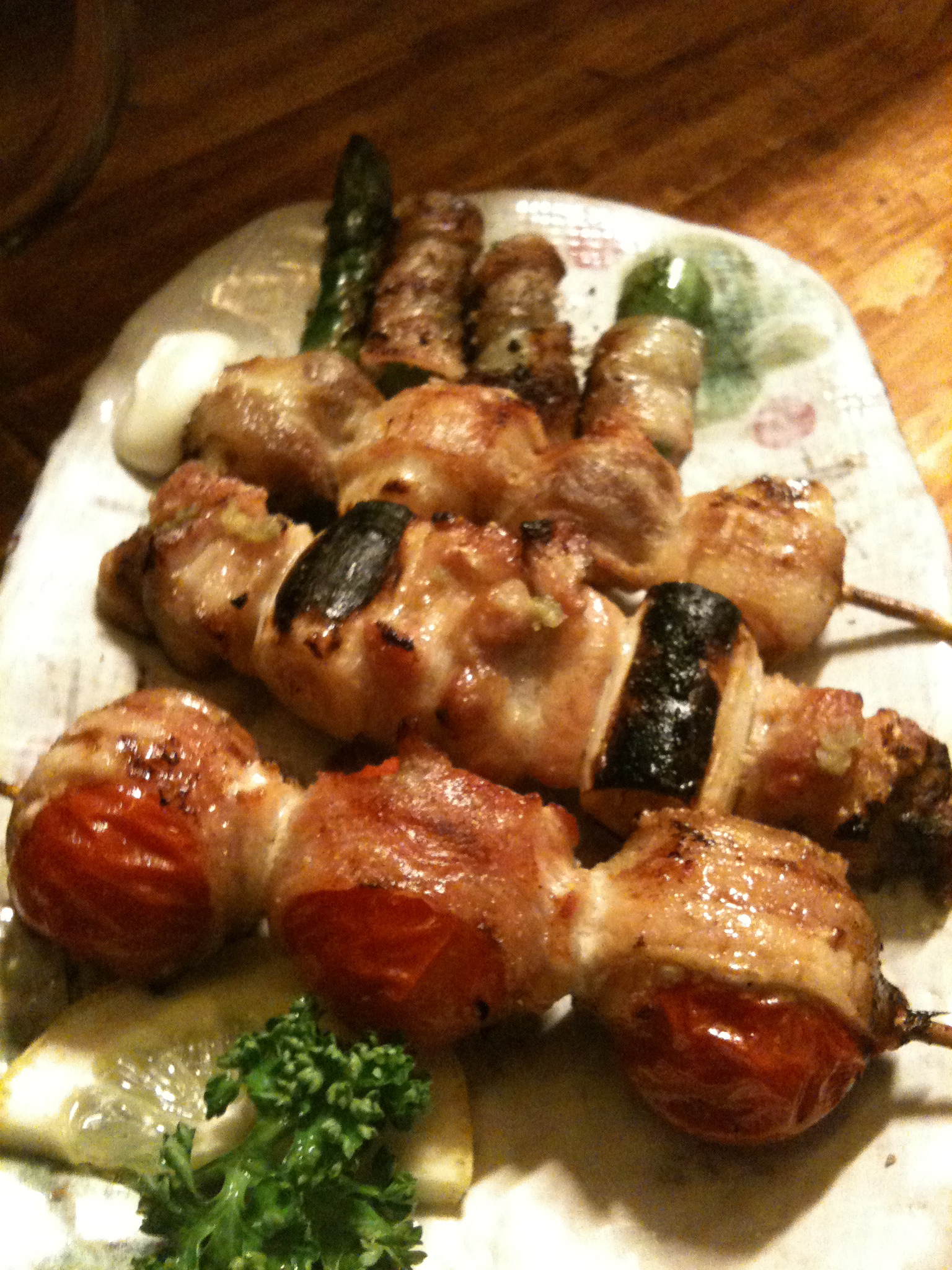 The bacon wrapped tomatoes and quail eggs are good too.