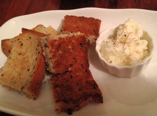 Toasted grain bread with home-made fresh butter with salt & cracked black pepper, The butter was light and melts as it even touches you tongue. They whip this up from fresh cream in the restaurant - nice touch of sea-salt and cracked black pepper in each bite. It was so good we actually even just ate the remaining butter!