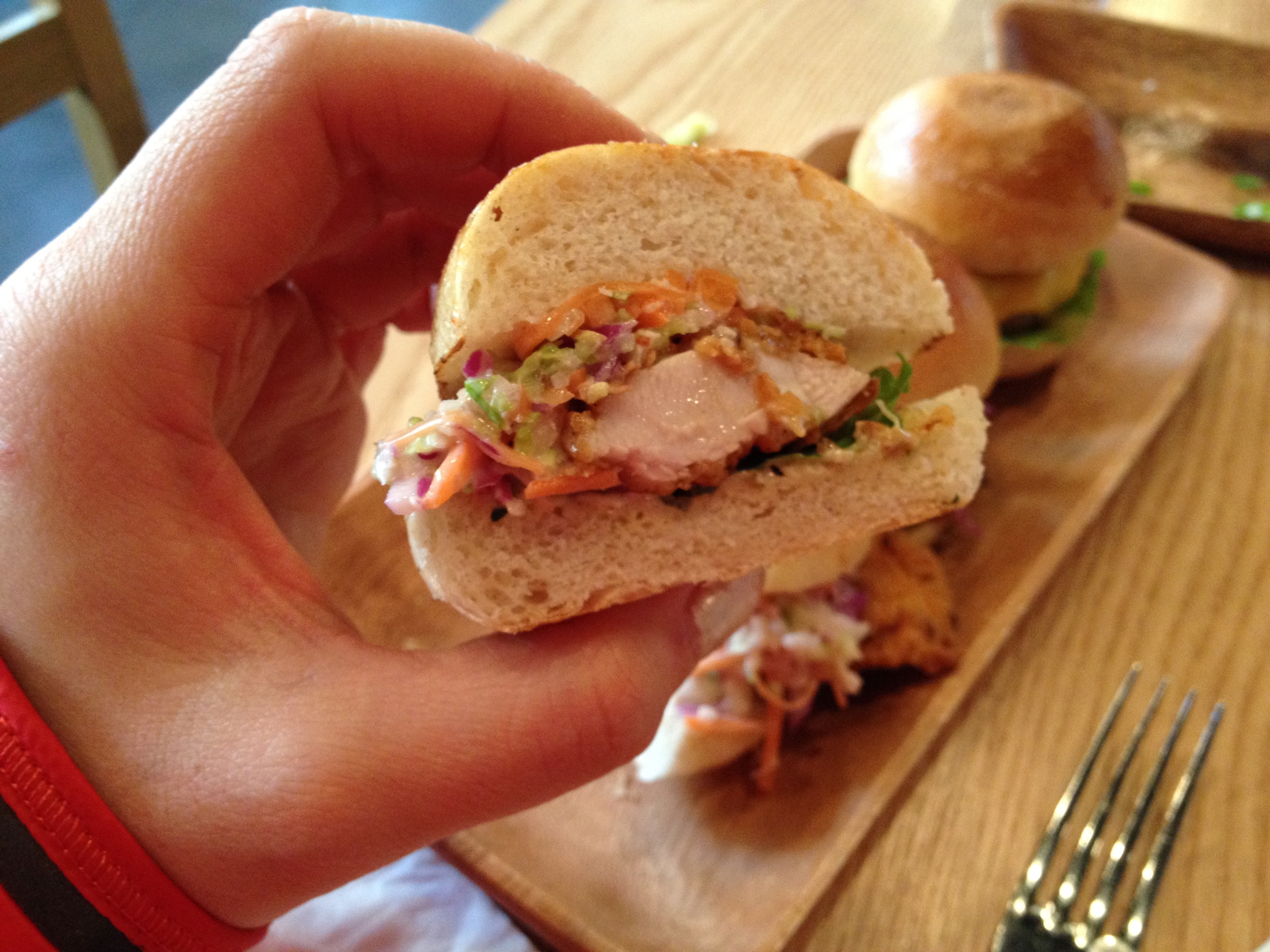 Fried Chicken: "Creamy apple slaw, lettuce, house ranch"