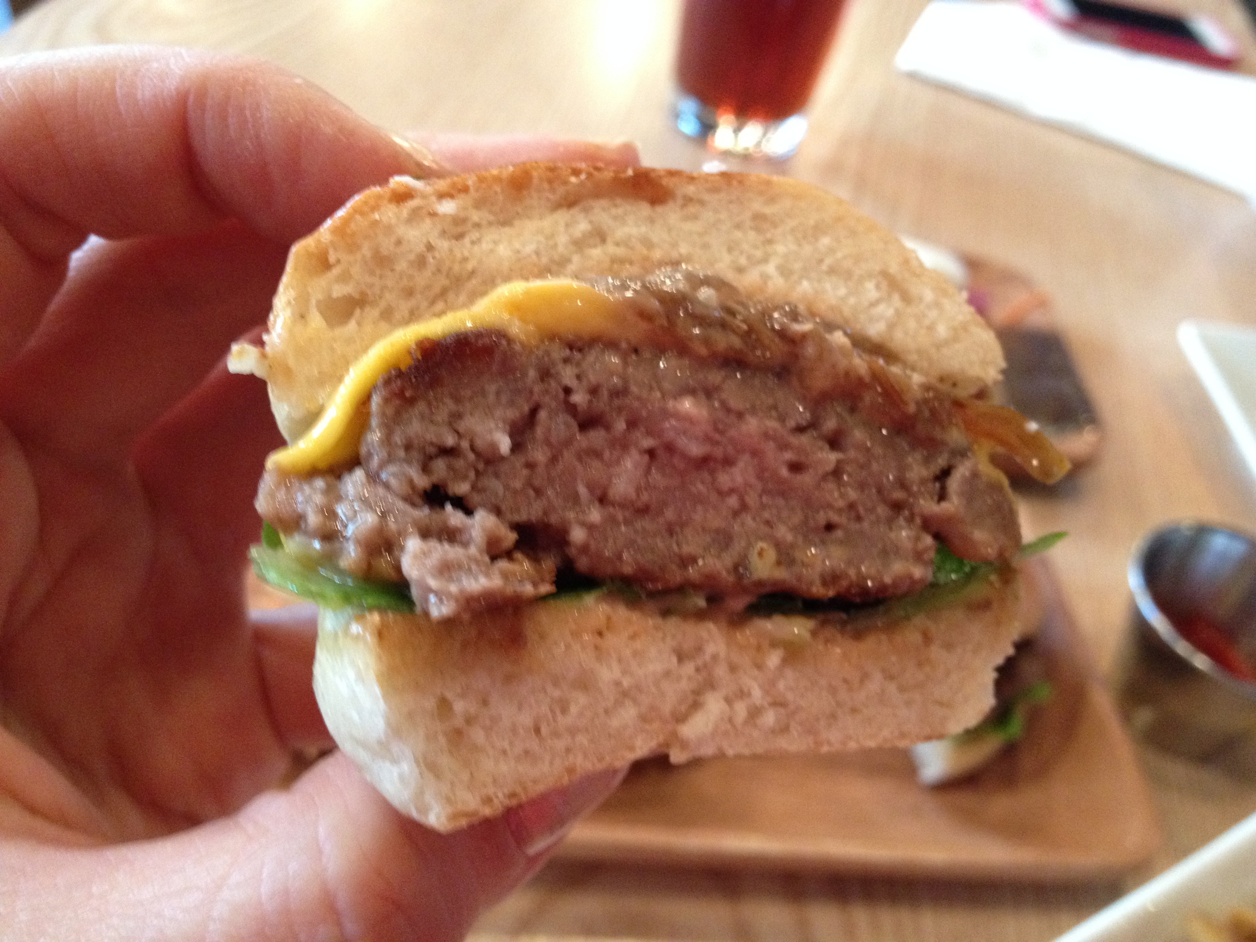 All American: "beef patty, american cheese, lettuce, grilled onion, LC sauce"