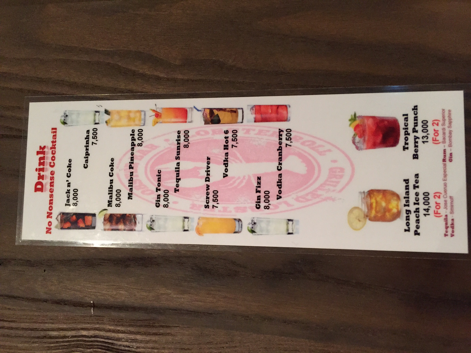 Their updated drink and cocktail menu. 
