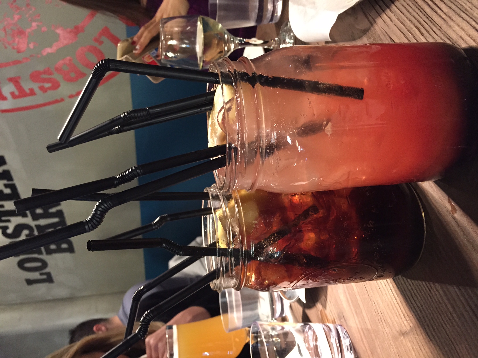 We tried the 2 cocktails on the bottom of the menu: Long Island Peach Ice Tea and Tropical Berry Punch. These drinks are designed to share as they are about a litre of alcohol - but normally with 2 people...not 10 like the number of straws ours would indicate! lol They were both strong, but the Long Island had too much of a tequila taste for my liking, so I preferred the Tropical Berry Punch - but without stirring in the extra syrup on the bottom. I'm not a big fan of juice or overly sweet drinks in general. 