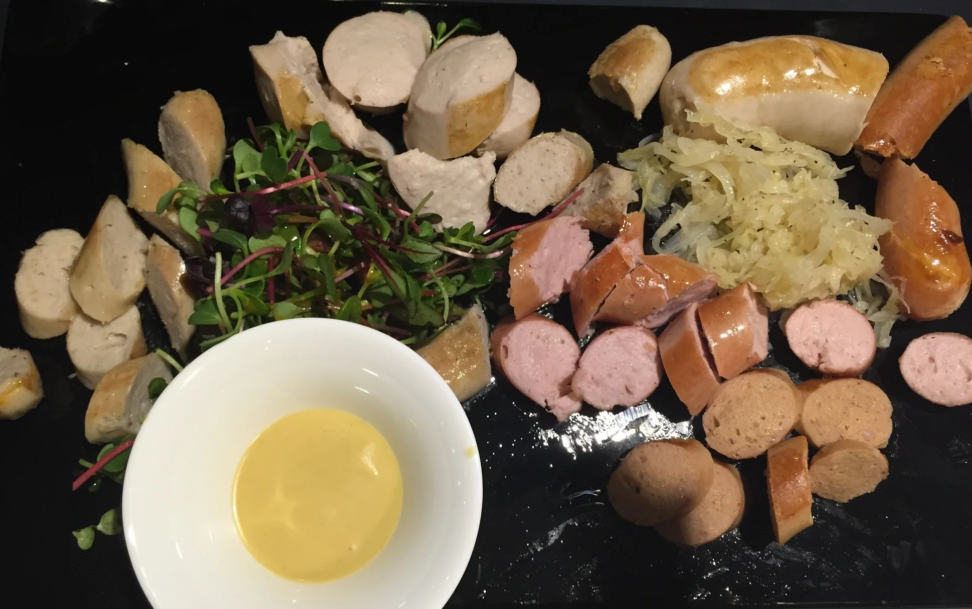 I am not even sure which sausage was which, but we all liked the second from the right one the best (the pinkish one)! The other ones didn't have as much flavour as we would've liked - especially the white one at the top!