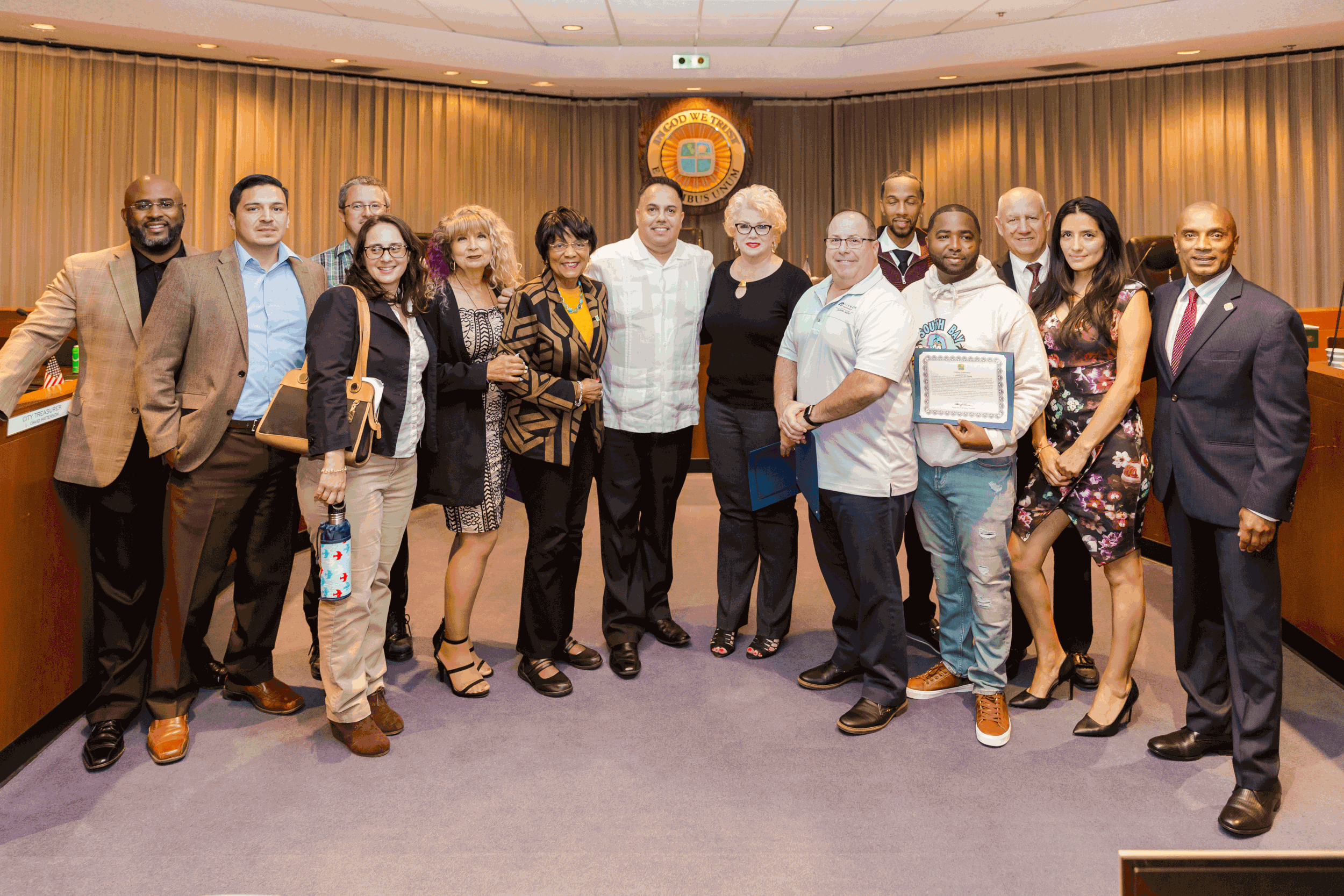 City Councilmembers with Business representatives receiving Certificates of Appreciation for California Green Business Certification